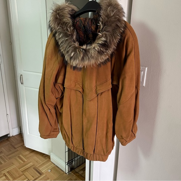 J Percy for Marvin Richards Camel Coat with Fur Hood, Large - Picture 4 of 4